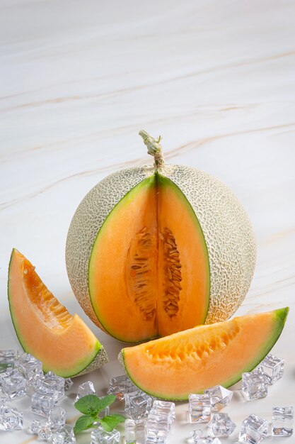 Japanese melon or cantaloupe, cantaloupe, seasonal fruit, health concept.