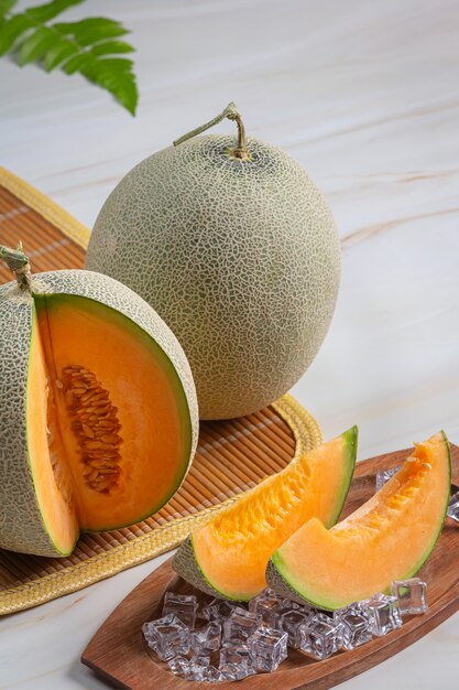 Japanese melon or cantaloupe, cantaloupe, seasonal fruit, health concept.