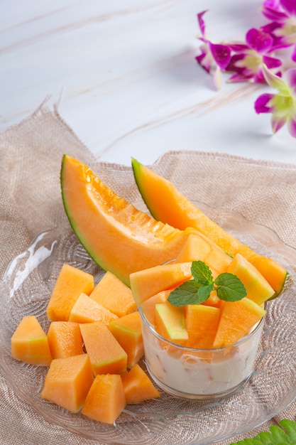 Japanese melon or cantaloupe, cantaloupe, seasonal fruit, health concept.