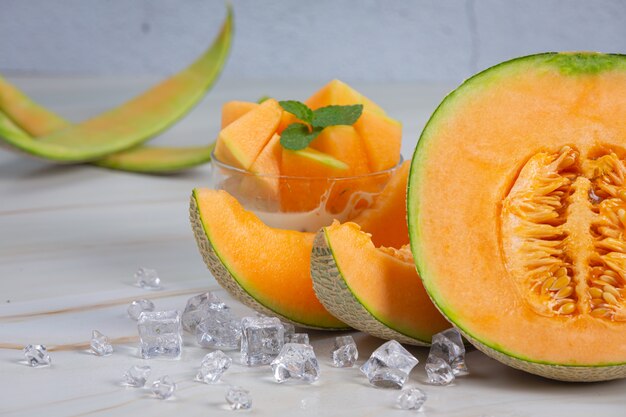 Japanese melon or cantaloupe, cantaloupe, seasonal fruit, health concept.