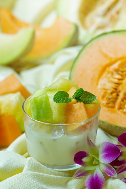 Japanese melon or cantaloupe, cantaloupe, seasonal fruit, health concept.