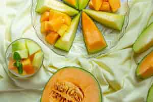 Free photo japanese melon or cantaloupe, cantaloupe, seasonal fruit, health concept.