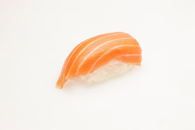 japanese salmon sushi closeup isolated on white background