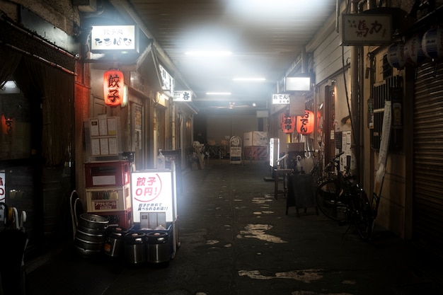 표지판이 있는 일본 길거리 음식 레스토랑