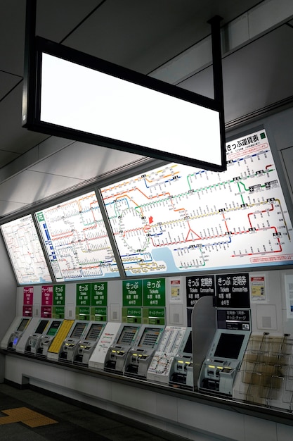 승객 정보를 표시하는 일본 지하철 시스템 디스플레이 화면