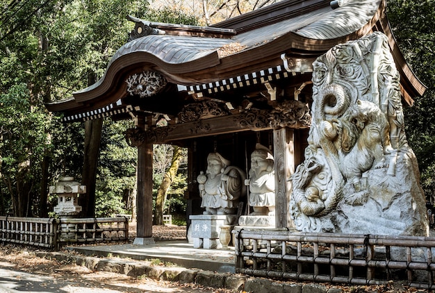Japanese temple with statues