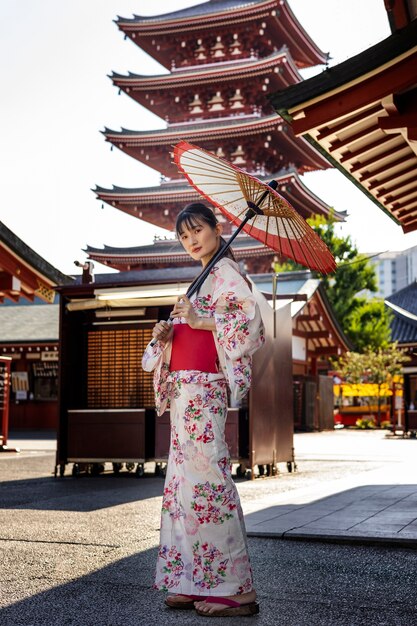 Japanese wagasa umbrella help by young woman