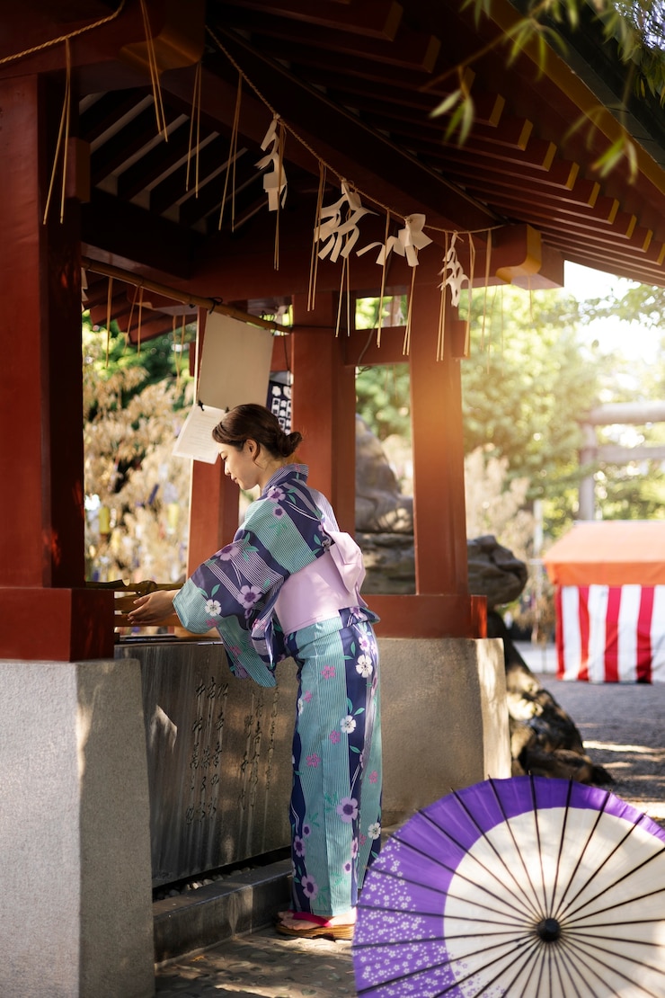 無料Photo 若い女性による日本の和賀傘の助け