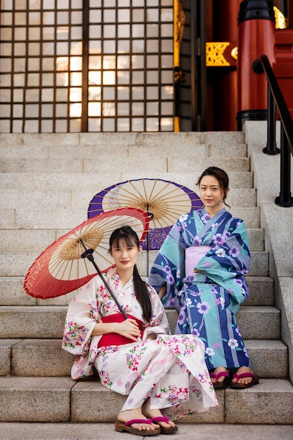 Japanese wagasa umbrella help by young woman