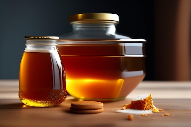 Free photo a jar of honey next to a jar of honey.