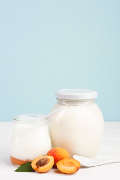 Jar of milk and apricot fruit