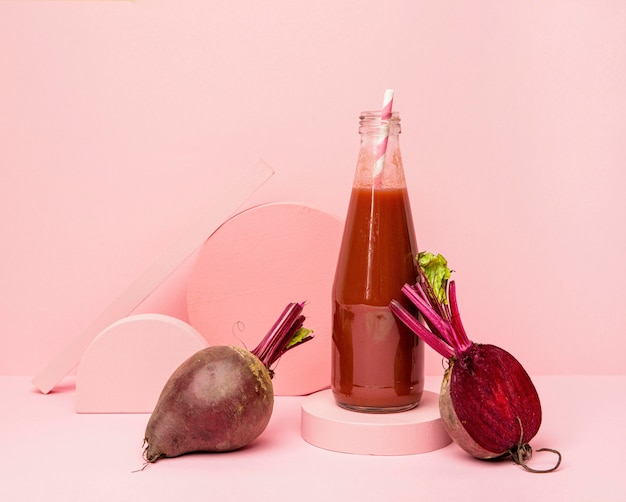 Jar with fresh smoothie of beetroot