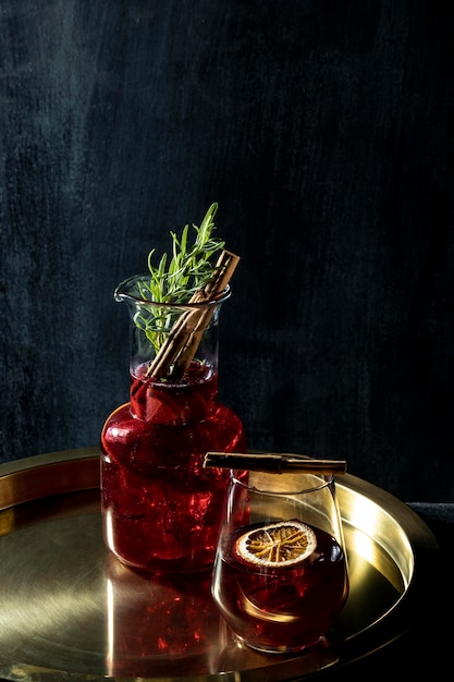 Free photo jar with fruity drink on desk