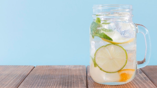 Jar with lime and lemon drink