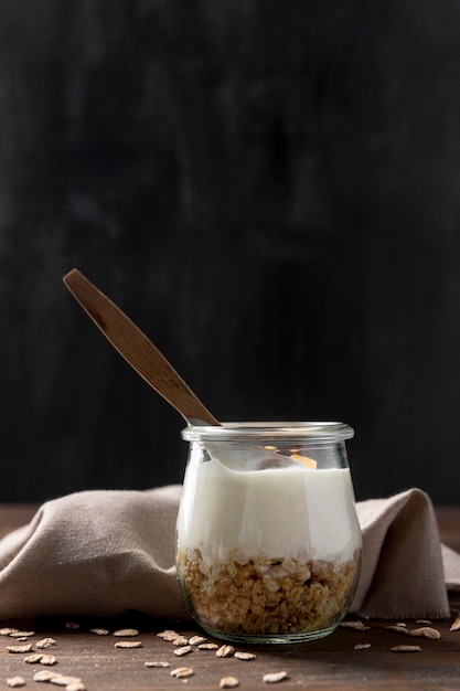 Jar with natural yougurt and fruit