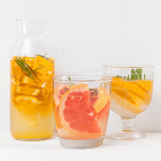 Jar with refreshing fruits drink