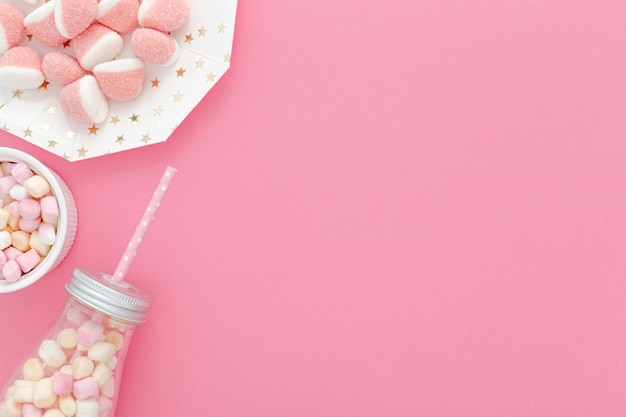 Jar with sweets for party with copy-space