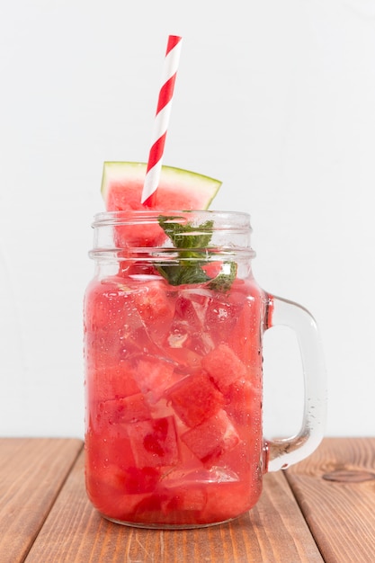 Jar with watermelon drink