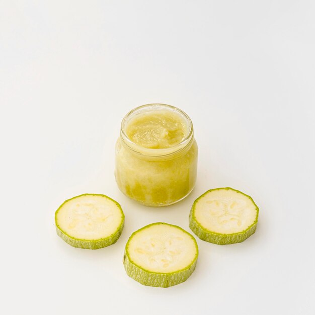 Jar with zucchini puree