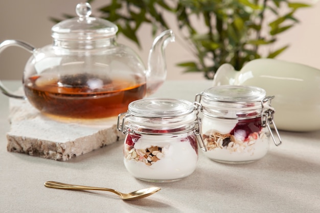 Jars arrangement with delicious desserts