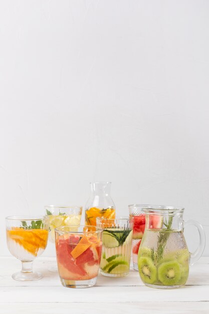 Jars with fresh drinks copy-space