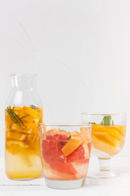 Jars with fruits flavor drinks