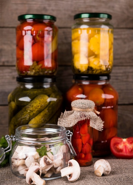 Jars with homemade preserved vegetables