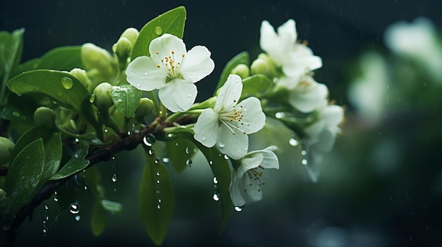 無料写真 雨の中の枝のジャスミン花