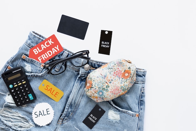 Free photo jeans with black friday sale tags