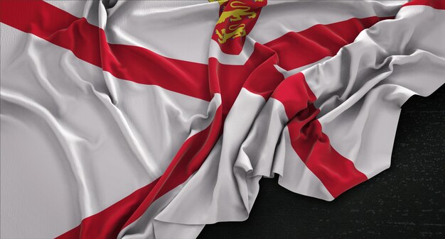 Jersey Flag Wrinkled On Dark Background 3D Render