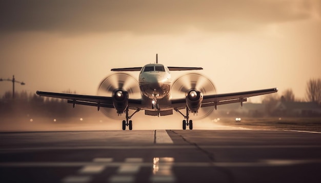 Free photo jet engine propels fighter plane through dusk sky generated by ai