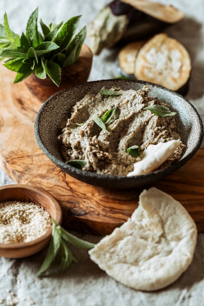 Jewish food on wooden board high angle