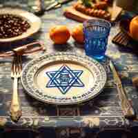 Free photo jewish hanukkah celebration table arrangement