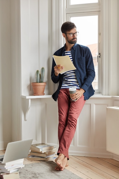 job applicant posing in cozy apartment