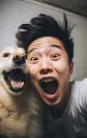 Free photo joyful man with dog