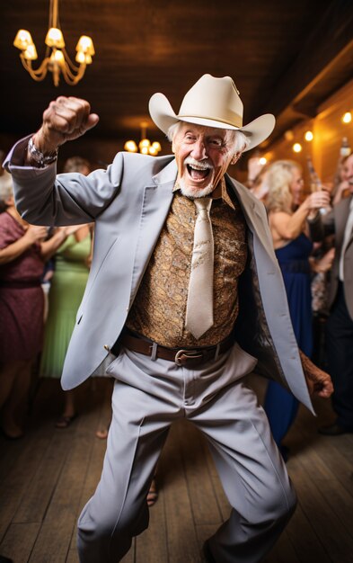 Joyful old man having fun