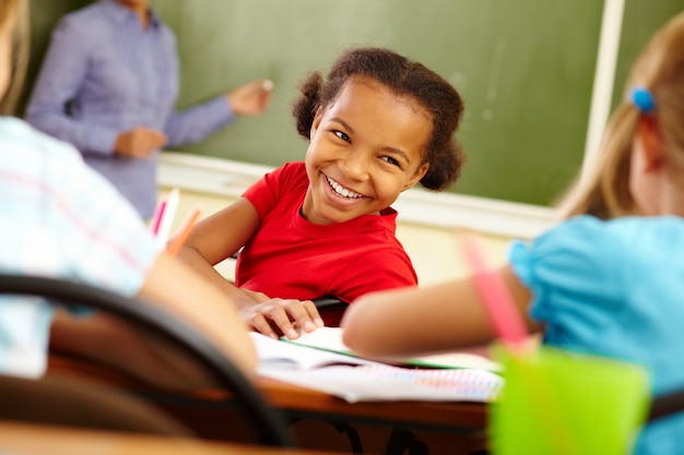 Joyful student with red t-shirt