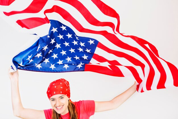 Joyful woman with american flag