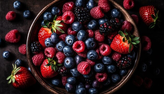 Juicy berry bowl a refreshing summer snack generated by AI