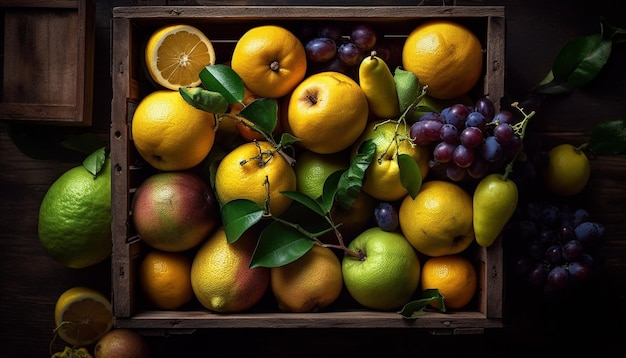 無料写真 ai によって生成された素朴な箱に入ったジューシーな柑橘系の果物