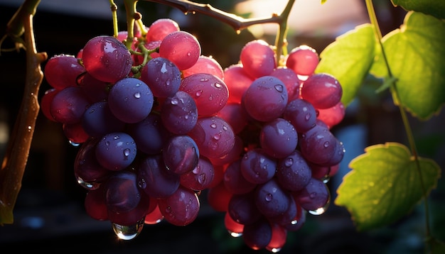 Juicy grapes on a vine a refreshing taste of nature generated by artificial intellingence