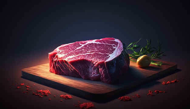 Free photo juicy piece of meat on a wooden board generative ai