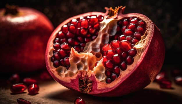 Juicy pomegranate slice a healthy antioxidant snack generated by AI