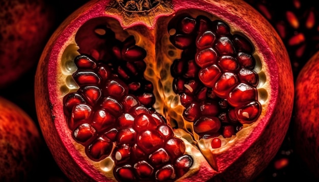 Free photo juicy pomegranate slice vibrant s healthy refreshment generated by ai