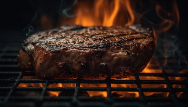 AIが生成した屋外で完璧に焼き上げるジューシーなサーロインステーキ