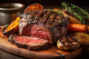 Free photo juicy steak medium rare beef with spices and grilled vegetables