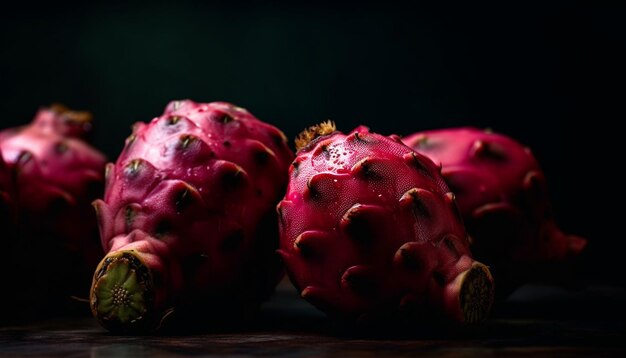 Juicy strawberries on wooden table farm fresh generated by AI