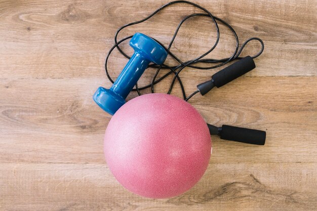 Jump rope, dumbbell and rubber ball