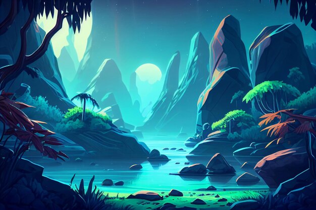 Jungle background forest nature scene futuristic generative ai