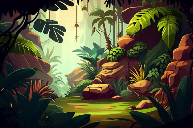 Jungle background forest nature scene futuristic generative ai